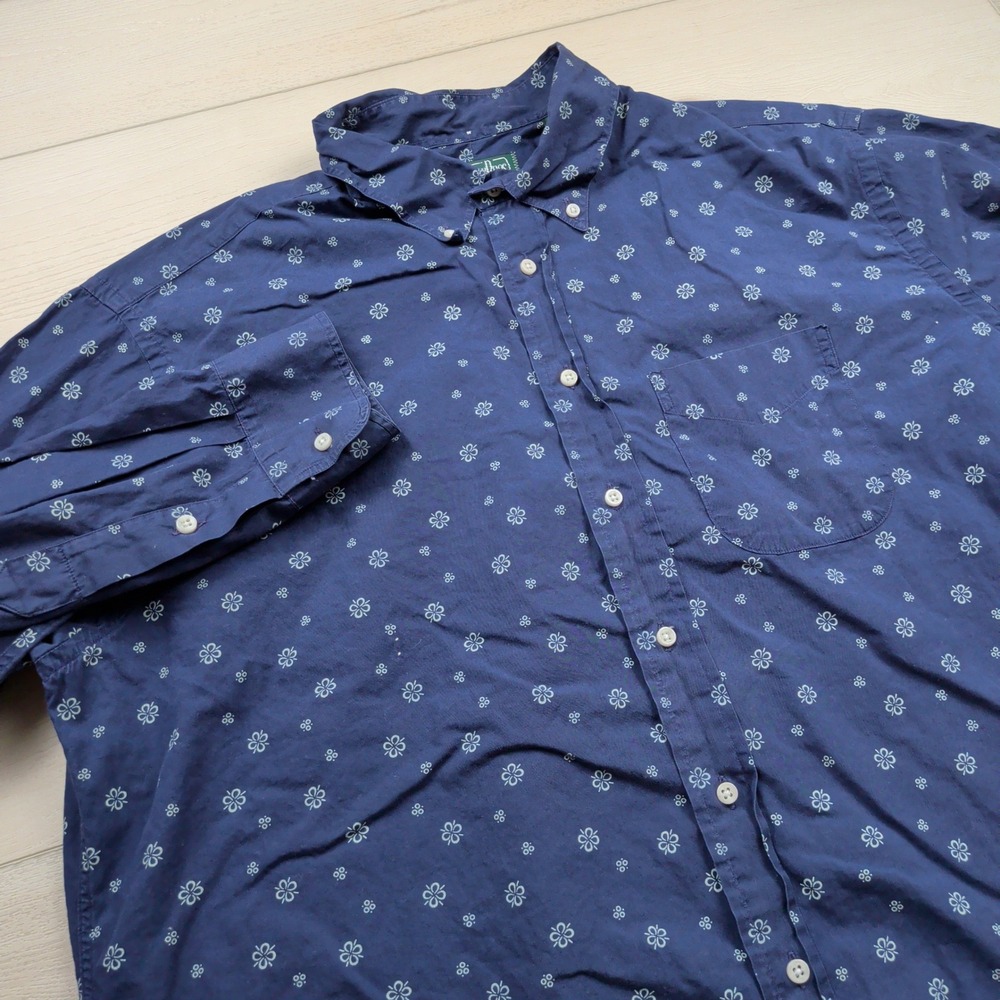 Gitman Bros Vintage Mens Blue Floral Clover Long Sleeve Shirt XXL Made in USA